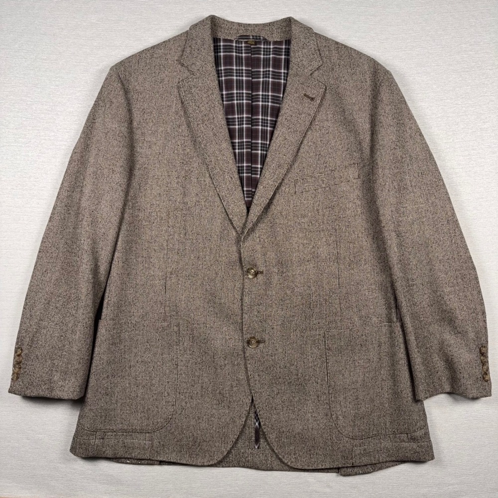 Kroon Sport Coat Mens 46R Brown Wool Bono 2-Button Blazer Micro-Check